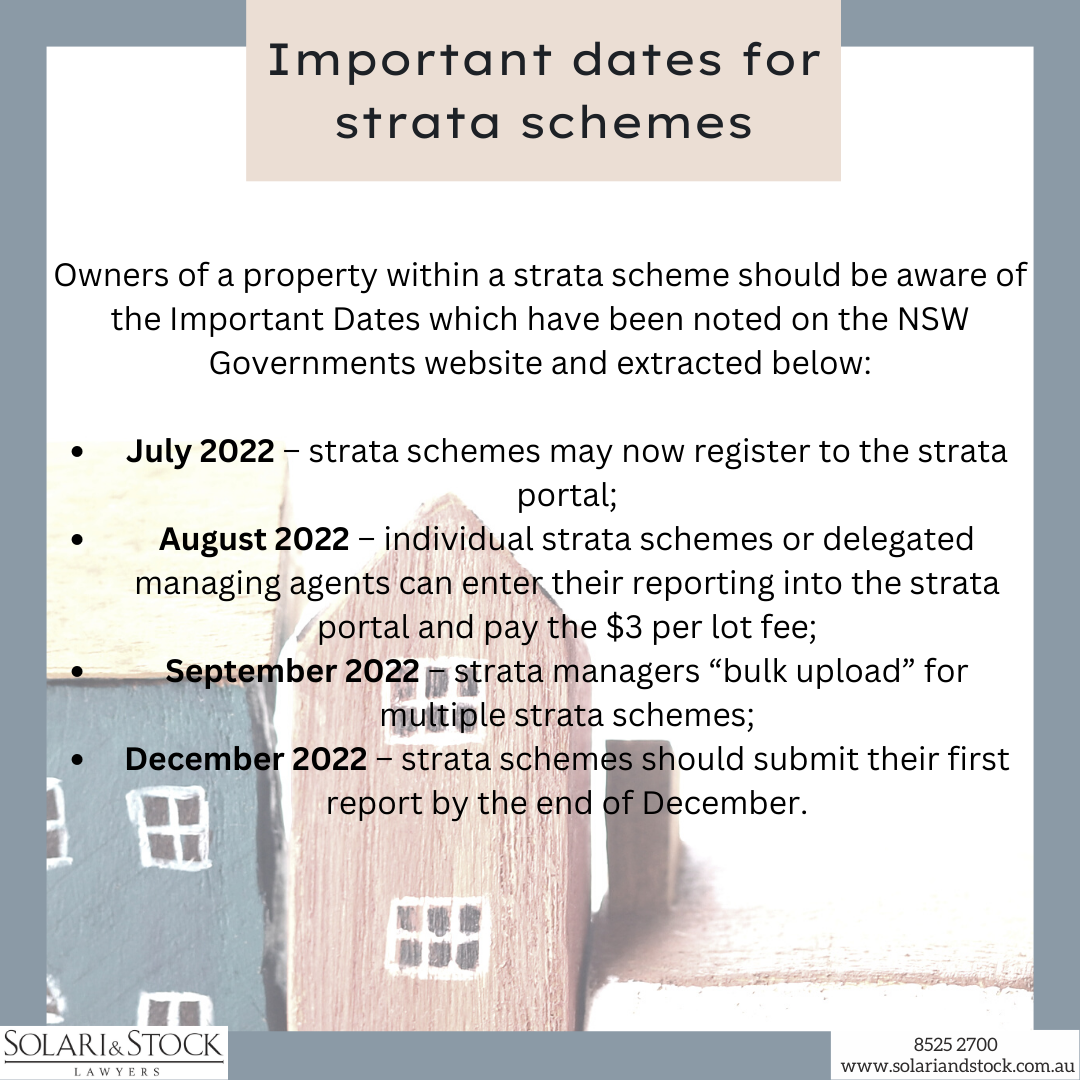 Importnat dates for strata schemes