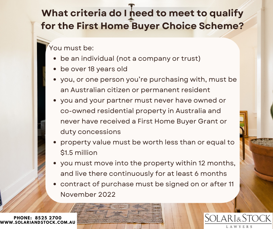 What criteria do I need to meet for the First Home Buyers Choice Scheme?