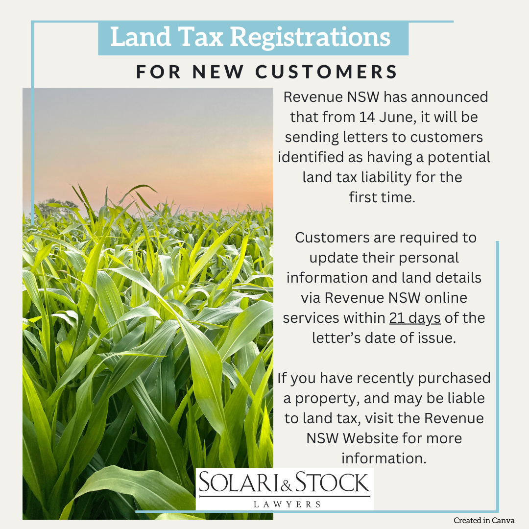 Land Tax Registrations for new customers