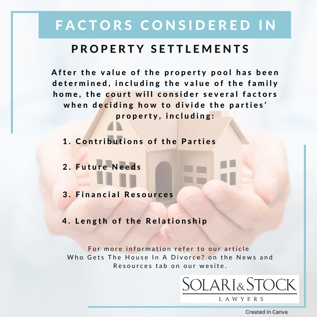 Factors considered in a property settlement
