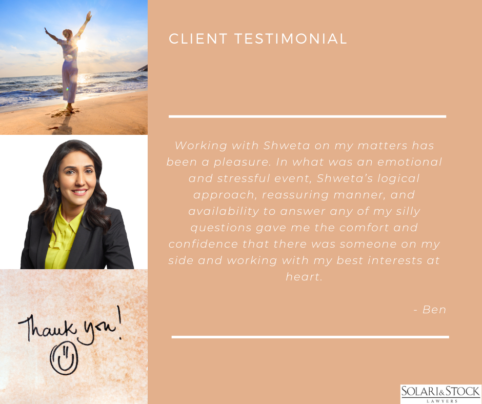 Client testimonial for Shweta Kumar and the Family Law team